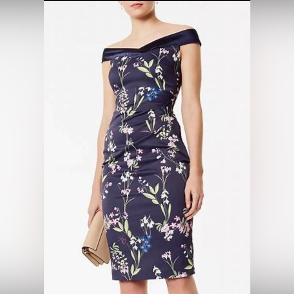 Karen Millen Multicolor Off The Shoulder Pencil Dress - Size 8US